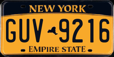 NY license plate GUV9216