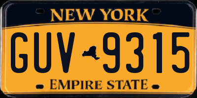 NY license plate GUV9315