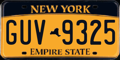 NY license plate GUV9325