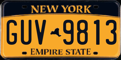 NY license plate GUV9813