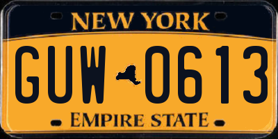 NY license plate GUW0613