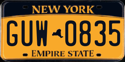 NY license plate GUW0835