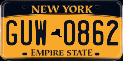 NY license plate GUW0862