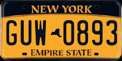 NY license plate GUW0893