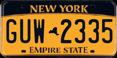 NY license plate GUW2335