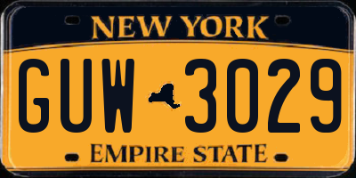 NY license plate GUW3029