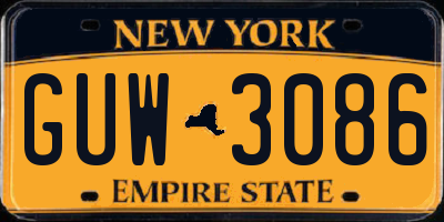 NY license plate GUW3086