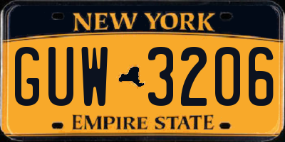 NY license plate GUW3206