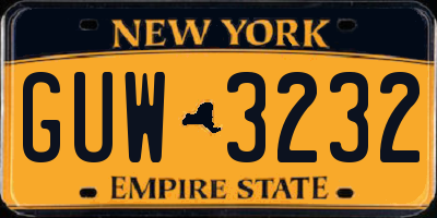 NY license plate GUW3232