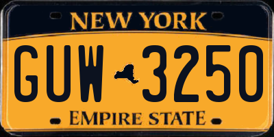 NY license plate GUW3250