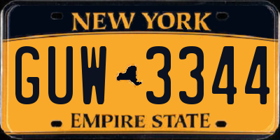 NY license plate GUW3344