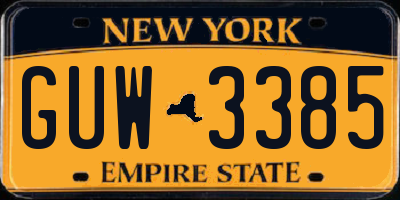 NY license plate GUW3385