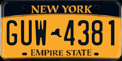 NY license plate GUW4381