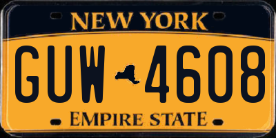 NY license plate GUW4608