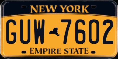 NY license plate GUW7602