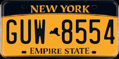 NY license plate GUW8554