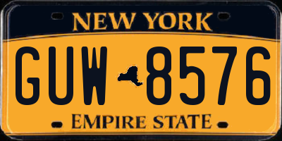 NY license plate GUW8576