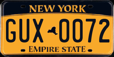 NY license plate GUX0072