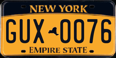 NY license plate GUX0076