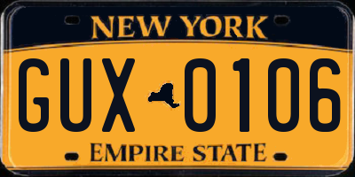 NY license plate GUX0106