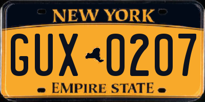NY license plate GUX0207