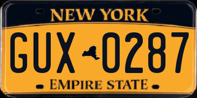 NY license plate GUX0287