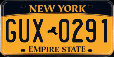 NY license plate GUX0291
