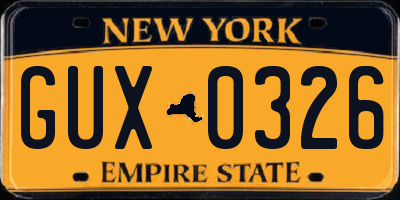 NY license plate GUX0326
