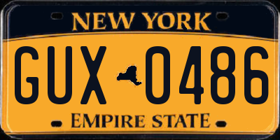 NY license plate GUX0486
