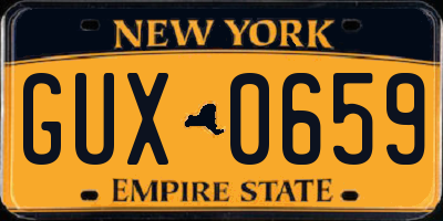 NY license plate GUX0659