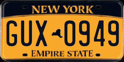 NY license plate GUX0949