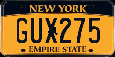 NY license plate GUX275