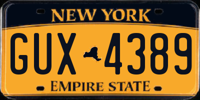 NY license plate GUX4389