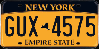 NY license plate GUX4575