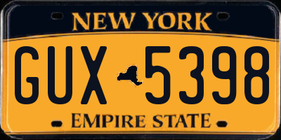 NY license plate GUX5398