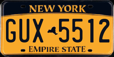 NY license plate GUX5512