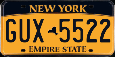 NY license plate GUX5522