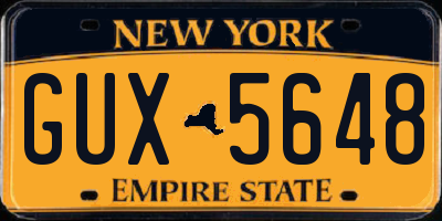 NY license plate GUX5648