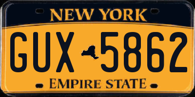 NY license plate GUX5862