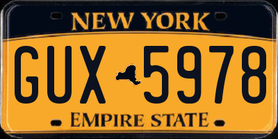 NY license plate GUX5978