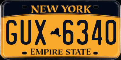 NY license plate GUX6340