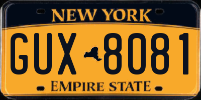 NY license plate GUX8081