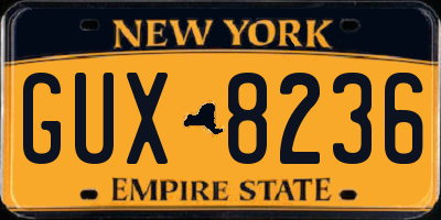 NY license plate GUX8236
