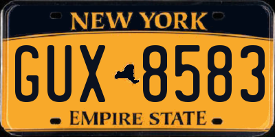NY license plate GUX8583