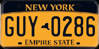 NY license plate GUY0286