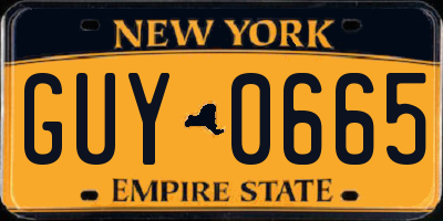NY license plate GUY0665