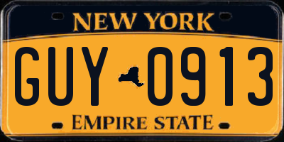 NY license plate GUY0913