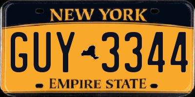 NY license plate GUY3344