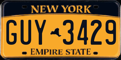 NY license plate GUY3429