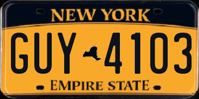 NY license plate GUY4103